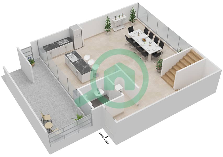 Al Muneera Townhouses Island - 4 Bedroom Townhouse Type 4C Floor plan Ground Floor interactive3D