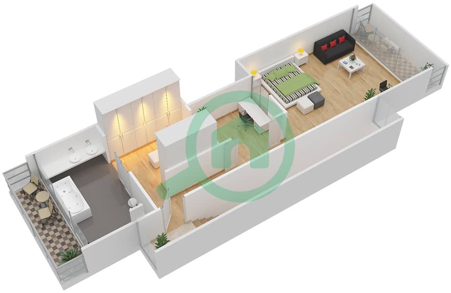 المخططات الطابقية لتصميم النموذج 3B تاون هاوس 3 غرف نوم - المنيرة تاون هاوس - الجزيرة Second floor interactive3D