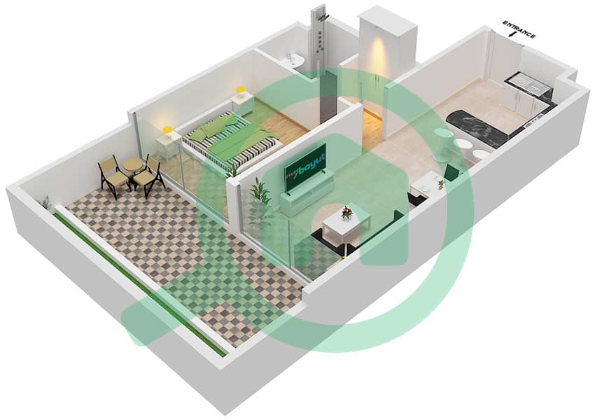 المخططات الطابقية لتصميم الوحدة 1-FLOOR 1 شقة 1 غرفة نوم - سمانا جرينز Floor 1 interactive3D
