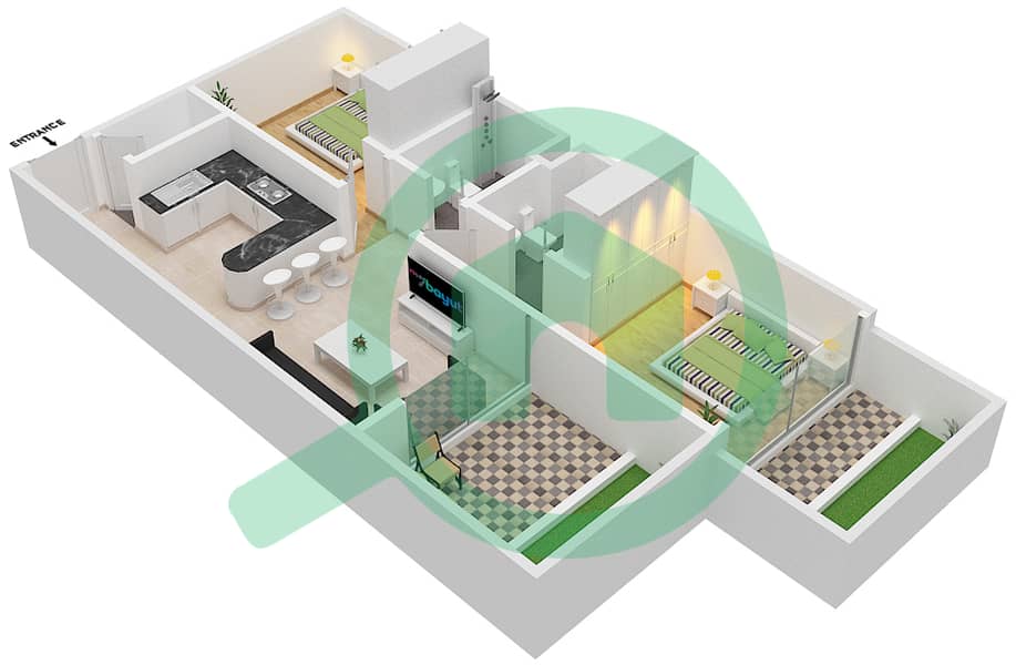 المخططات الطابقية لتصميم الوحدة 6-FLOOR 1-4 شقة 2 غرفة نوم - سمانا جرينز Floor 1-4 interactive3D