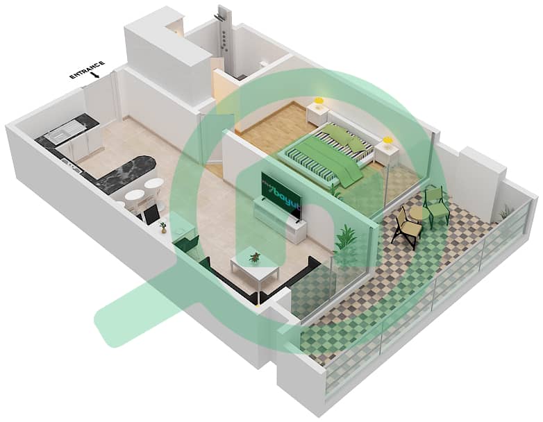 المخططات الطابقية لتصميم الوحدة 8-FLOOR 1 شقة 1 غرفة نوم - سمانا جرينز Floor 1 interactive3D