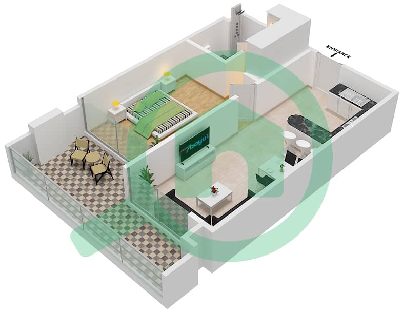 المخططات الطابقية لتصميم الوحدة 9- FLOOR 1-4 شقة 1 غرفة نوم - سمانا جرينز Floor 1-4 interactive3D