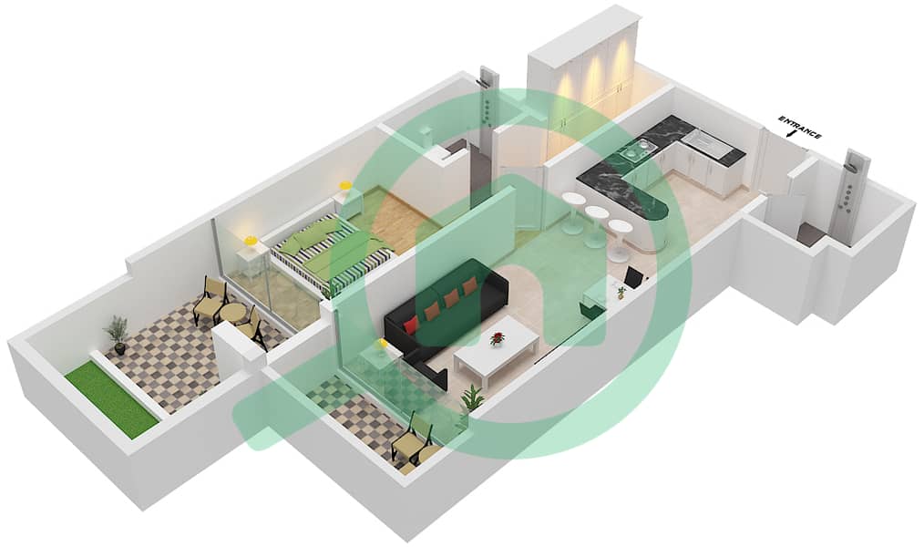 المخططات الطابقية لتصميم الوحدة 29-FLOOR 1 شقة 1 غرفة نوم - سمانا جرينز Floor 1 interactive3D