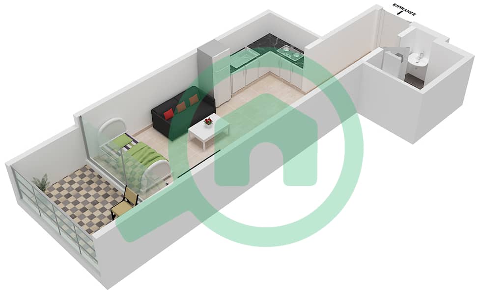 Samana Greens - Studio Apartment Unit 30-FLOOR 1 Floor plan Floor 1 interactive3D