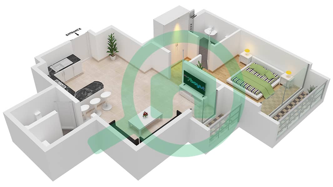 المخططات الطابقية لتصميم الوحدة 31-FLOOR 1 شقة 1 غرفة نوم - سمانا جرينز Floor 1 interactive3D