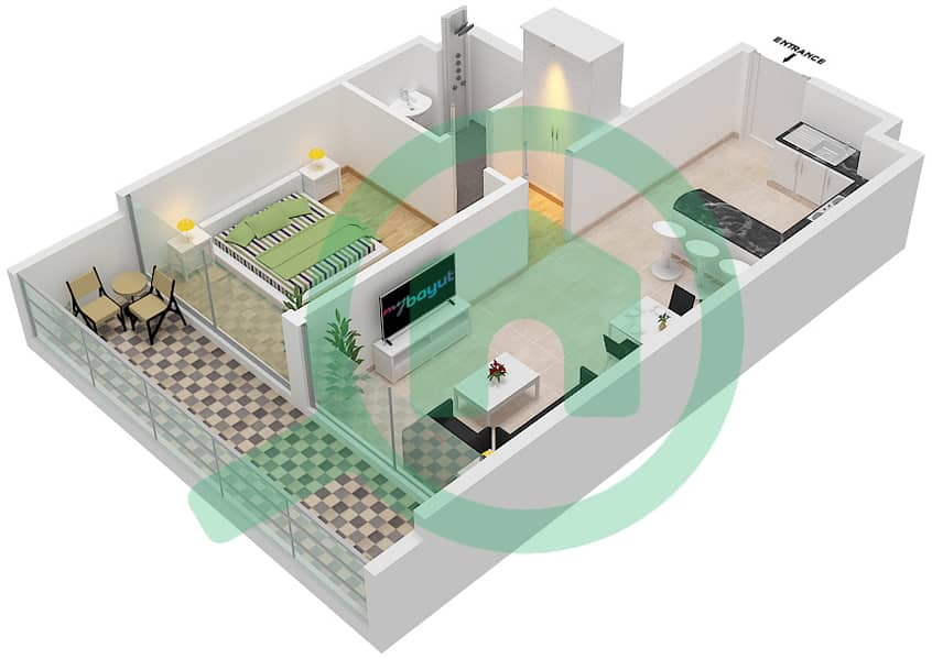 Samana Greens - 1 Bedroom Apartment Unit 1-FLOOR 2-4 Floor plan Floor 2-4 interactive3D