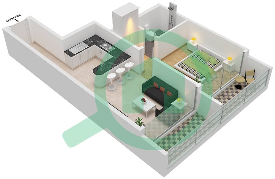 Samana Greens - 1 Bedroom Apartment Unit 2-FLOOR 2-4 Floor plan Floor 2-4 interactive3D