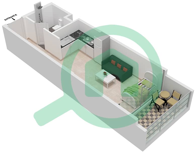 萨马纳绿洲公寓 - 单身公寓单位3-5 -FLOOR 2-4戶型图 Floor 2-4 interactive3D