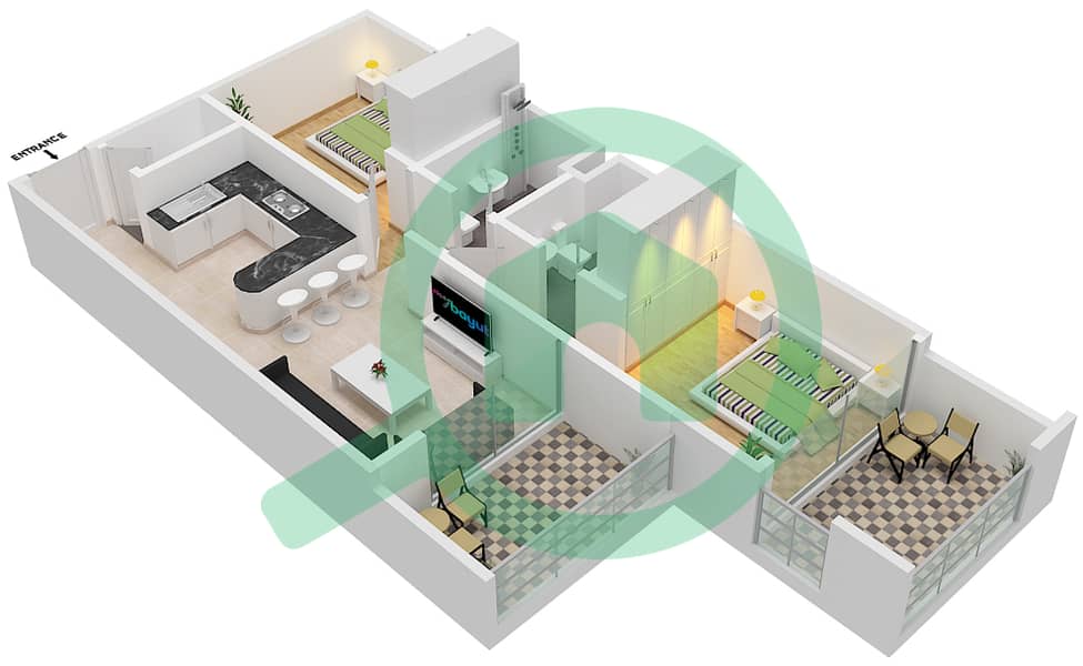 المخططات الطابقية لتصميم الوحدة 6-FLOOR 2-4 شقة 2 غرفة نوم - سمانا جرينز Floor 2-4 interactive3D