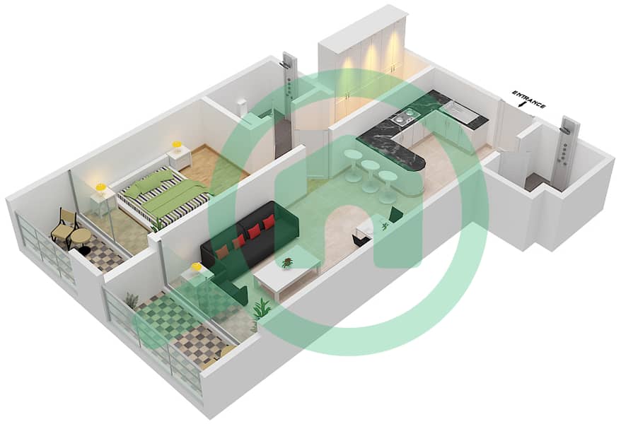 المخططات الطابقية لتصميم الوحدة 30-FLOOR 2-4 شقة 1 غرفة نوم - سمانا جرينز Floor 2-4 interactive3D