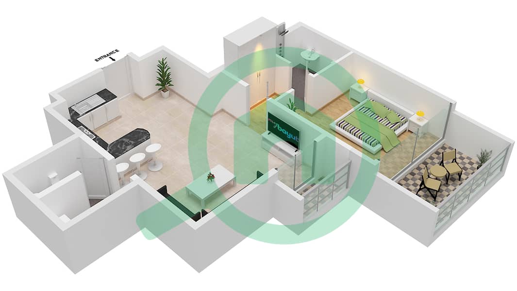 Самана Гринс - Апартамент 1 Спальня планировка Единица измерения 32-FLOOR 2-4 Floor 2-4 interactive3D