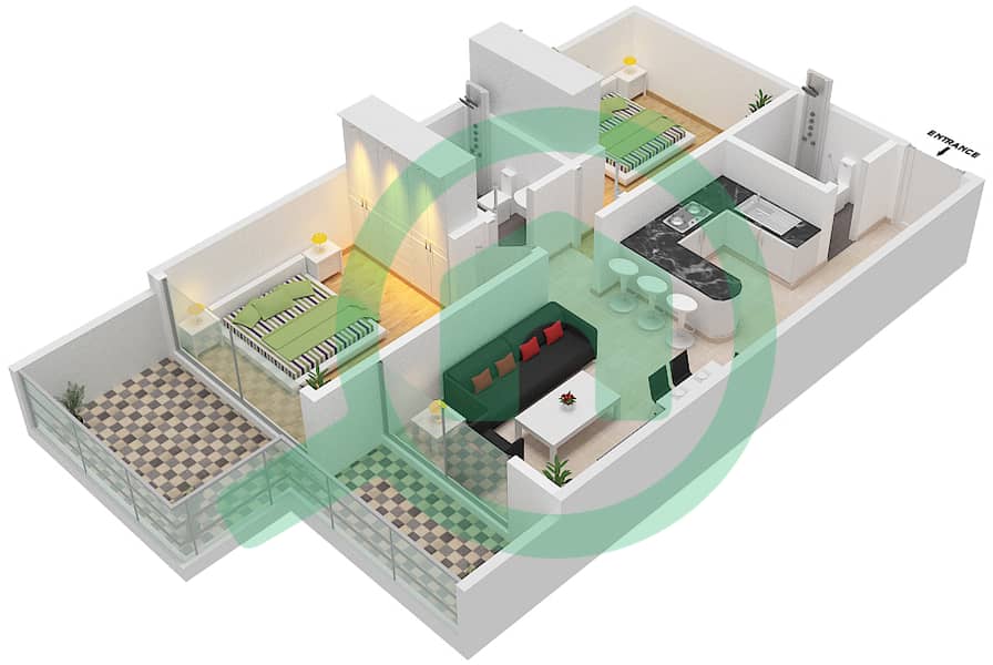 المخططات الطابقية لتصميم الوحدة 28-FLOOR 2-4 شقة 2 غرفة نوم - سمانا جرينز Floor 2-4 interactive3D