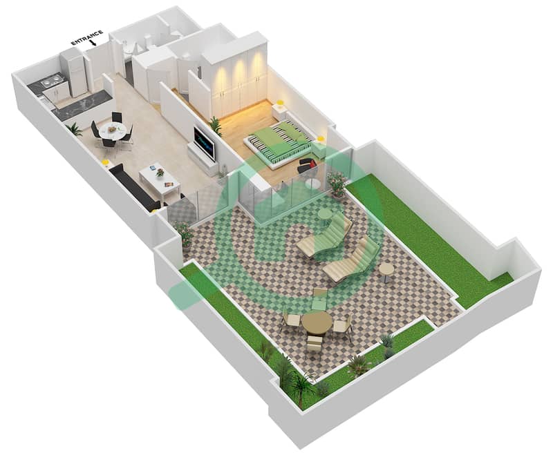 АРК - Апартамент 1 Спальня планировка Единица измерения C-02 Floor 6 interactive3D