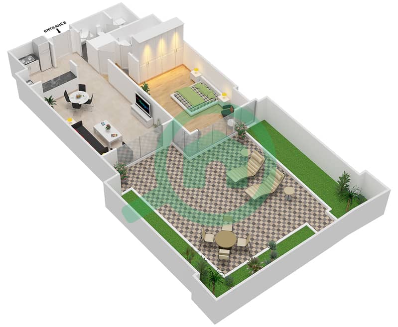 المخططات الطابقية لتصميم الوحدة C-20 شقة 1 غرفة نوم - برج القوس Floor 6 interactive3D