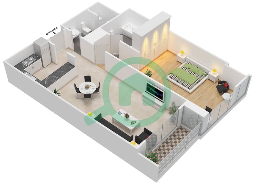 АРК - Апартамент 1 Спальня планировка Единица измерения A-02,C-02 Floor 7-10,14-17 interactive3D