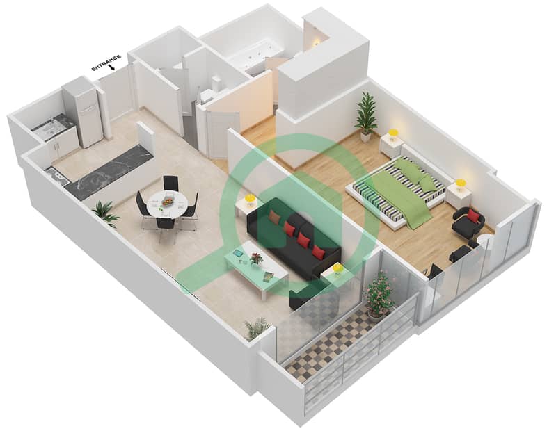 The ARC - 1 Bedroom Apartment Unit B-03 Floor plan Floor 8-17 interactive3D