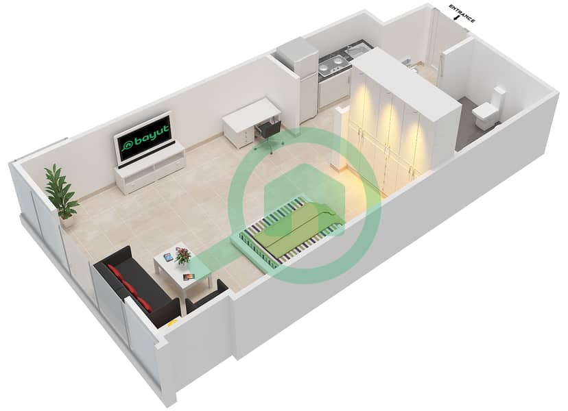 АРК - Апартамент Студия планировка Единица измерения B-17 Floor 11-13 interactive3D