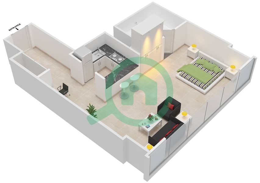 АРК - Апартамент Студия планировка Единица измерения A-01 Floor 8-10,14-17 interactive3D