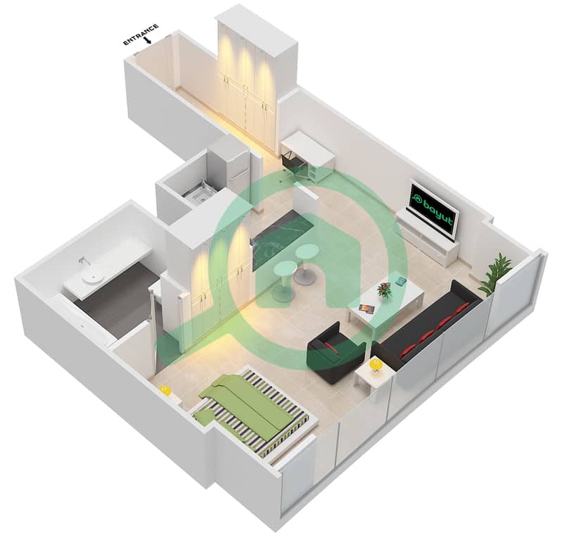 АРК - Апартамент Студия планировка Единица измерения A-22 Floor 8-17 interactive3D