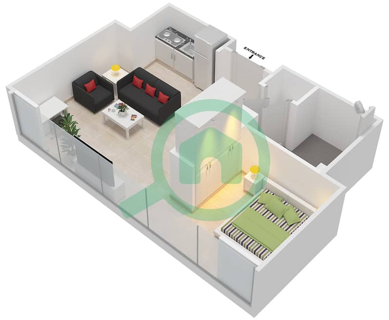 The ARC - Studio Apartment Unit A-02,A-03,C-02,C-03 Floor plan Floor 11-13 interactive3D