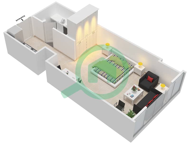 АРК - Апартамент Студия планировка Единица измерения A-15 Floor 11-17 interactive3D