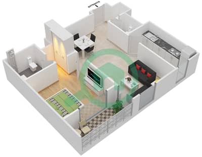 المخططات الطابقية لتصميم النموذج / الوحدة D/2,9 شقة 1 غرفة نوم - دانيا 1
