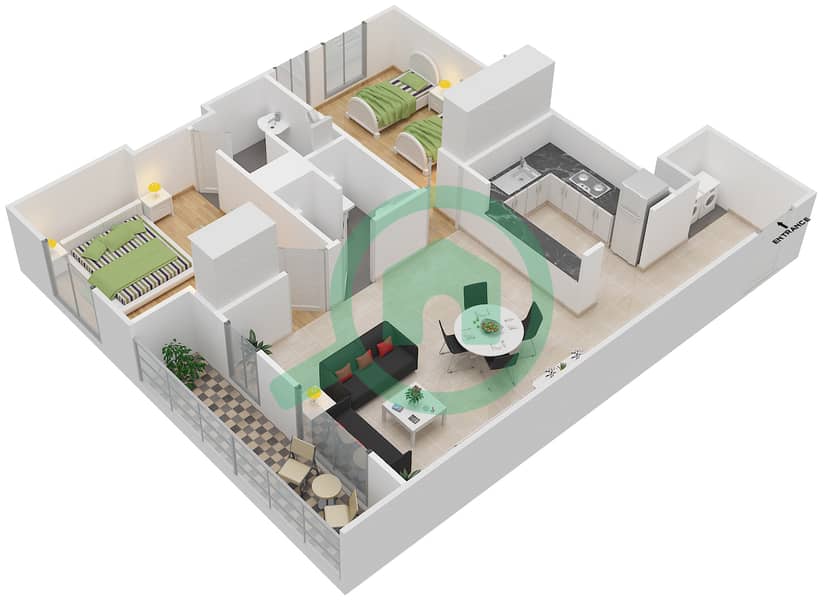 المخططات الطابقية لتصميم النموذج / الوحدة A/4.9 FLOOR 9-16 شقة 2 غرفة نوم - دانيا 3 Floor 9-16 interactive3D