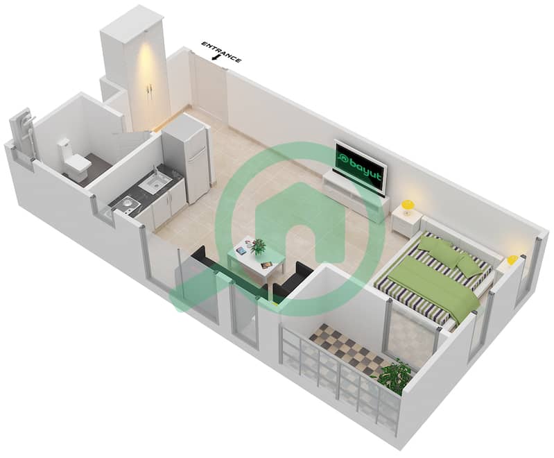 Dania 3 - Studio Apartment Type/unit F/1,12 FLOOR 10-16 Floor plan Floor 10-16 interactive3D