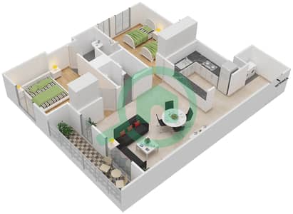 المخططات الطابقية لتصميم النموذج / الوحدة A/4,9 FLOOR 9-16 شقة 2 غرفة نوم - دانيا 2
