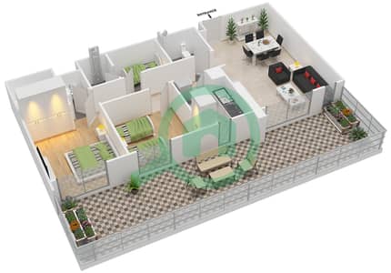 المخططات الطابقية لتصميم النموذج / الوحدة F/1,7,8,14,15,21 شقة 2 غرفة نوم - دانيا 4