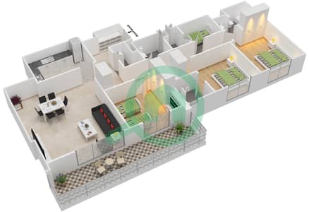 المخططات الطابقية لتصميم النموذج / الوحدة A/6,7 شقة 3 غرف نوم - دانيا 5