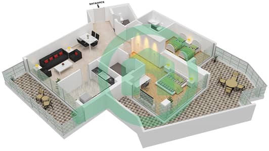 المخططات الطابقية لتصميم الوحدة 1-FLOOR 2 شقة 2 غرفة نوم - كيارا