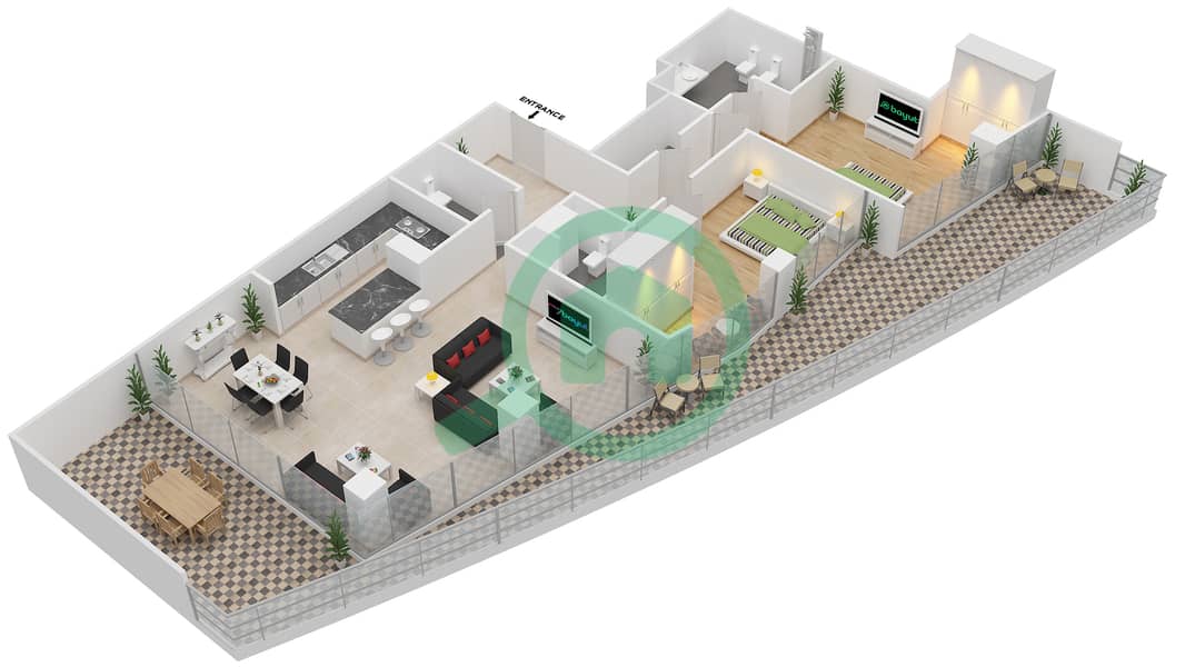 المخططات الطابقية لتصميم النموذج / الوحدة 2C/108 شقة 2 غرفة نوم - البرزة First Floor interactive3D