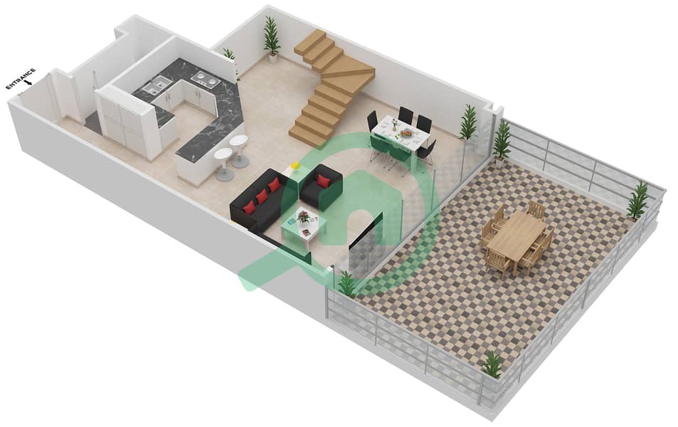 المخططات الطابقية لتصميم النموذج / الوحدة 2F/106 شقة 2 غرفة نوم - البرزة First Floor interactive3D