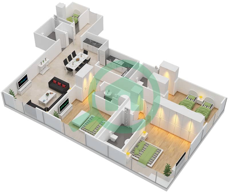 The Gate Tower 2 - 3 Bedroom Apartment Unit 6,9 FLOOR 46-62 Floor plan Floor 46-62 interactive3D