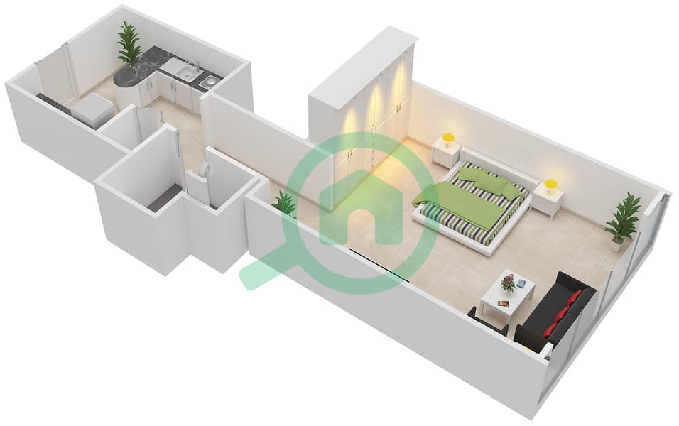 The Gate Tower 2 - Studio Apartment Unit 2,7,11,16 FLOOR 7-19 Floor plan Floor 7-19 interactive3D