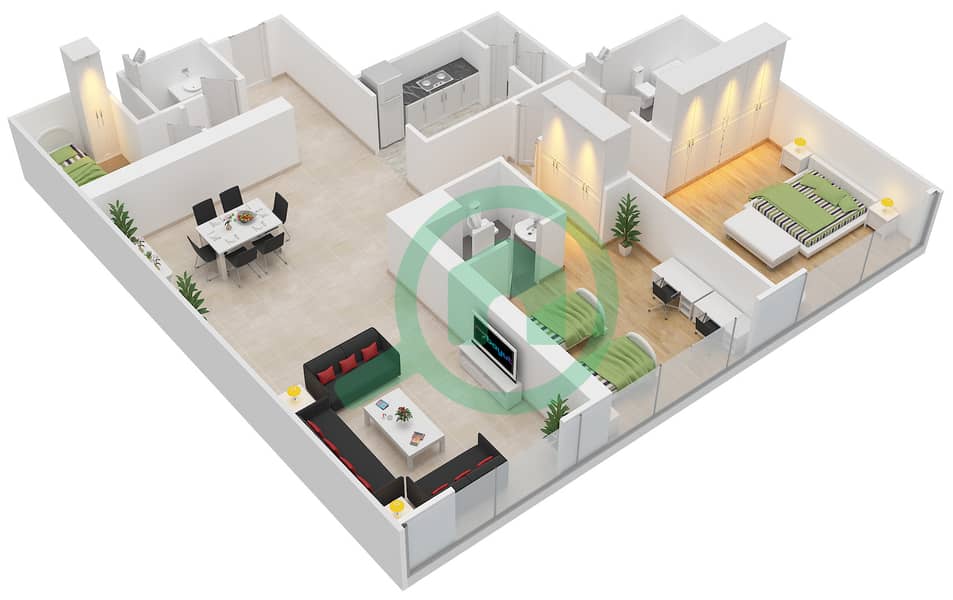 The Gate Tower 2 - 2 Bedroom Apartment Unit 7,8 FLOOR 36-45 Floor plan Floor 36-45 interactive3D
