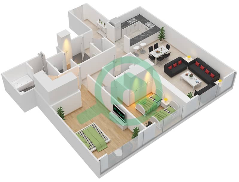 The Gate Tower 2 - 2 Bedroom Apartment Unit 4 FLOOR 7-19 Floor plan Floor 7-19 interactive3D