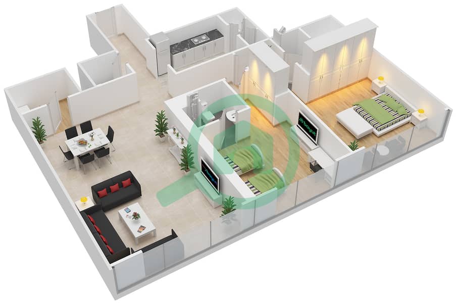 The Gate Tower 2 - 2 Bedroom Apartment Unit 2,3 FLOOR 36-45 Floor plan Floor 36-45 interactive3D