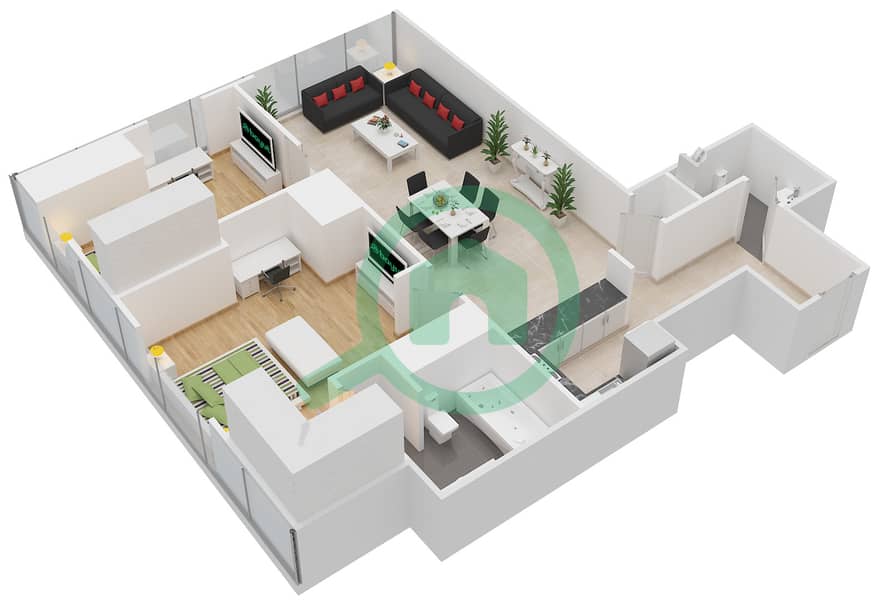 The Gate Tower 2 - 2 Bedroom Apartment Unit 10,17 FLOOR 30-34 Floor plan Floor 30-34 interactive3D