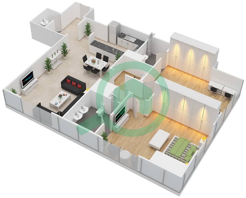 The Gate Tower 2 - 2 Bedroom Apartment Unit 1,8 FLOOR 2-5 Floor plan Floor 2-5 interactive3D