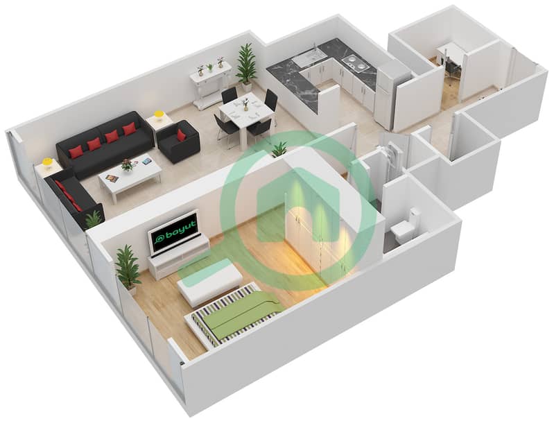 The Gate Tower 2 - 1 Bedroom Apartment Unit 12,15 FLOOR 20-29 Floor plan Floor 20-29 interactive3D