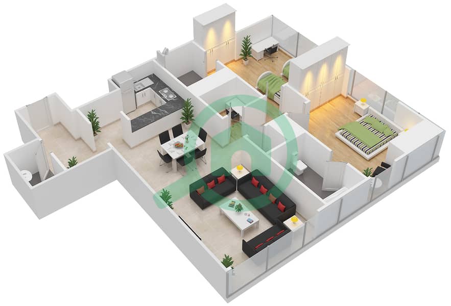 The Gate Tower 2 - 2 Bedroom Apartment Unit 1-8 - 3 FLOOR 20-29 Floor plan Floor 20-29 interactive3D