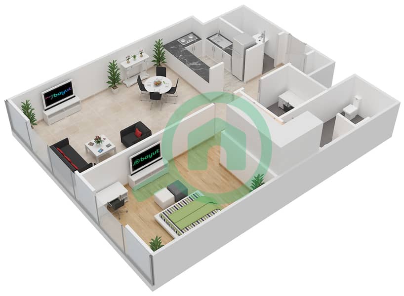 The Gate Tower 2 - 1 Bedroom Apartment Unit 9-18 - 2 FLOOR 1-8 Floor plan Floor 1-8 interactive3D