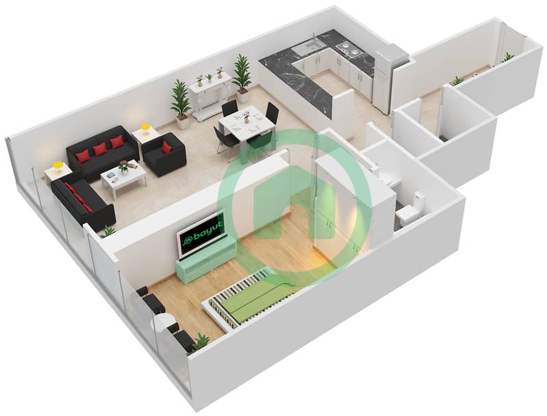 The Gate Tower 2 - 1 Bedroom Apartment Unit 5,FLOOR 7-19 Floor plan Floor 7-19 interactive3D