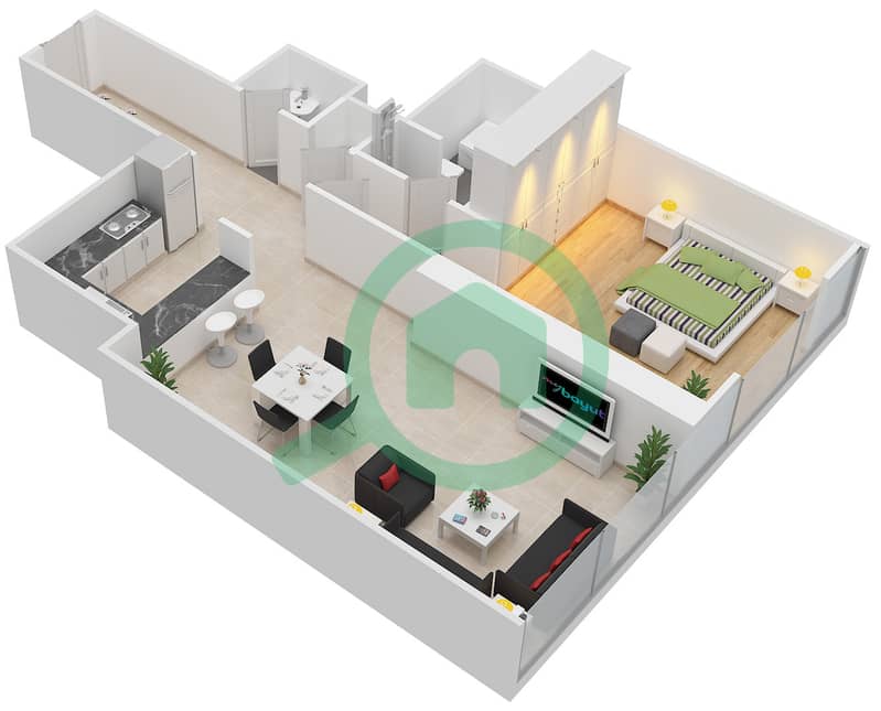 The Gate Tower 2 - 1 Bedroom Apartment Unit 3-6,FLOOR 7-19 Floor plan Floor 7-19 interactive3D
