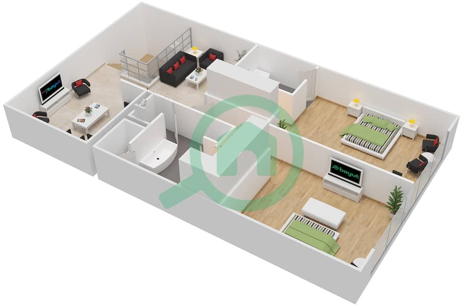 Al Zeina Building D - 3 Bedroom Apartment Type A5 Floor plan First Floor interactive3D