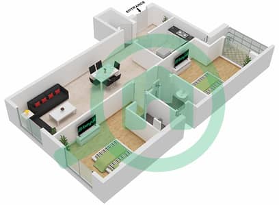 Ajman Clock Tower - 2 Bedroom Apartment Unit 10 FLOOR 1-12 NORTH Floor plan