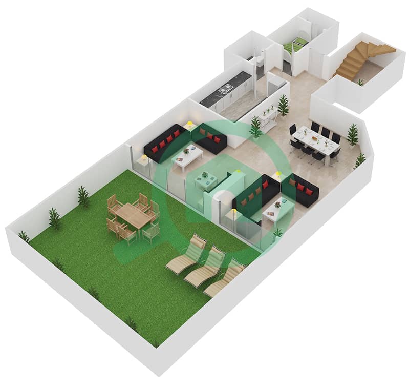 Ясмина Резиденции - Апартамент 3 Cпальни планировка Тип B DUPLEX Lower Floor interactive3D