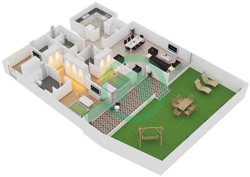 المخططات الطابقية لتصميم النموذج A شقة 3 غرف نوم - مساكن ياسمينا Floor G-3 interactive3D